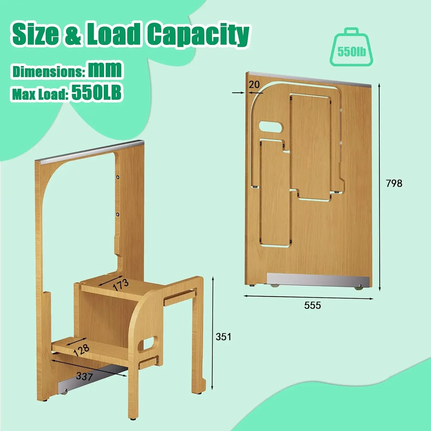 2 Step Foldable Ladder for Home, Hidden Step Ladder Cabinet Wooden Step Stool Build Ultra-Thin Helper Hidden Folding Ladder for