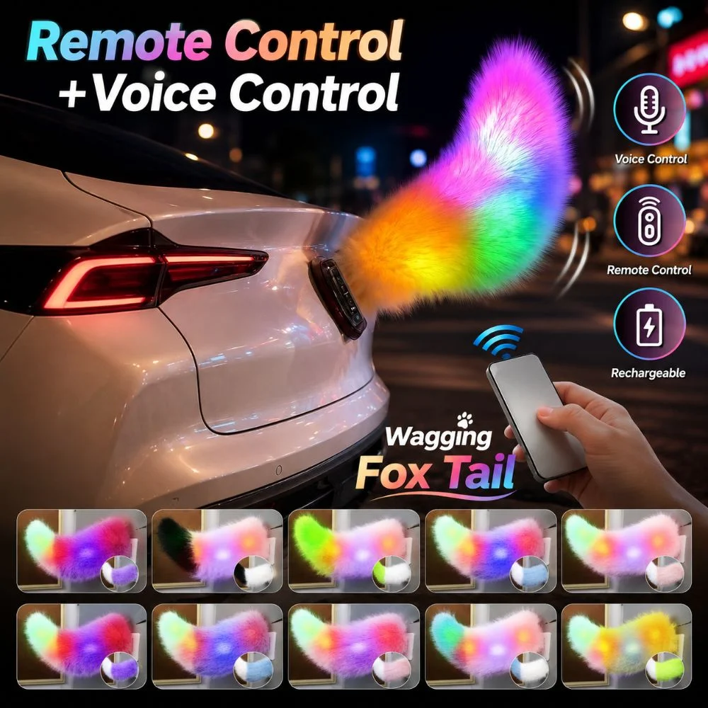 Colorful Lights Remote Control Electric Car Tail Rechargeable Fluffy Bicycle Wagging Moving Tail Self-adhesive Realistic
