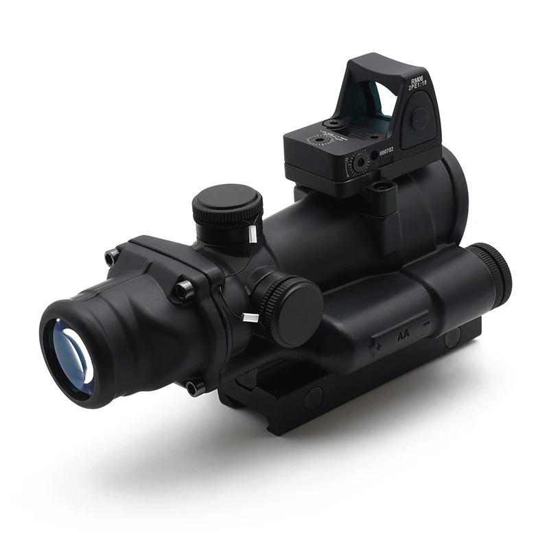 TA02 4X32mm Red LED Illuminated Riflescope with Mini Reflex Red Dot Sight for Hunting Airsoft Rifles with Full Markings