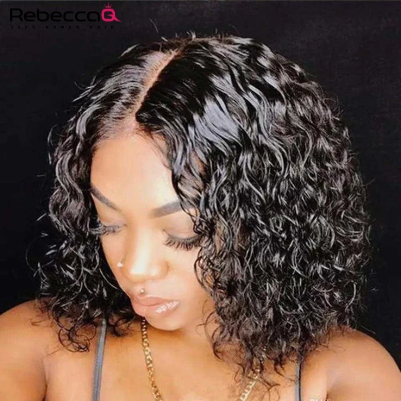 

QVR Short Curly Bob Wig Glueless Human Hair Wig With Baby Hair For Women Brazilian Remy Natural Bob Hair Middle Part Lace Wig