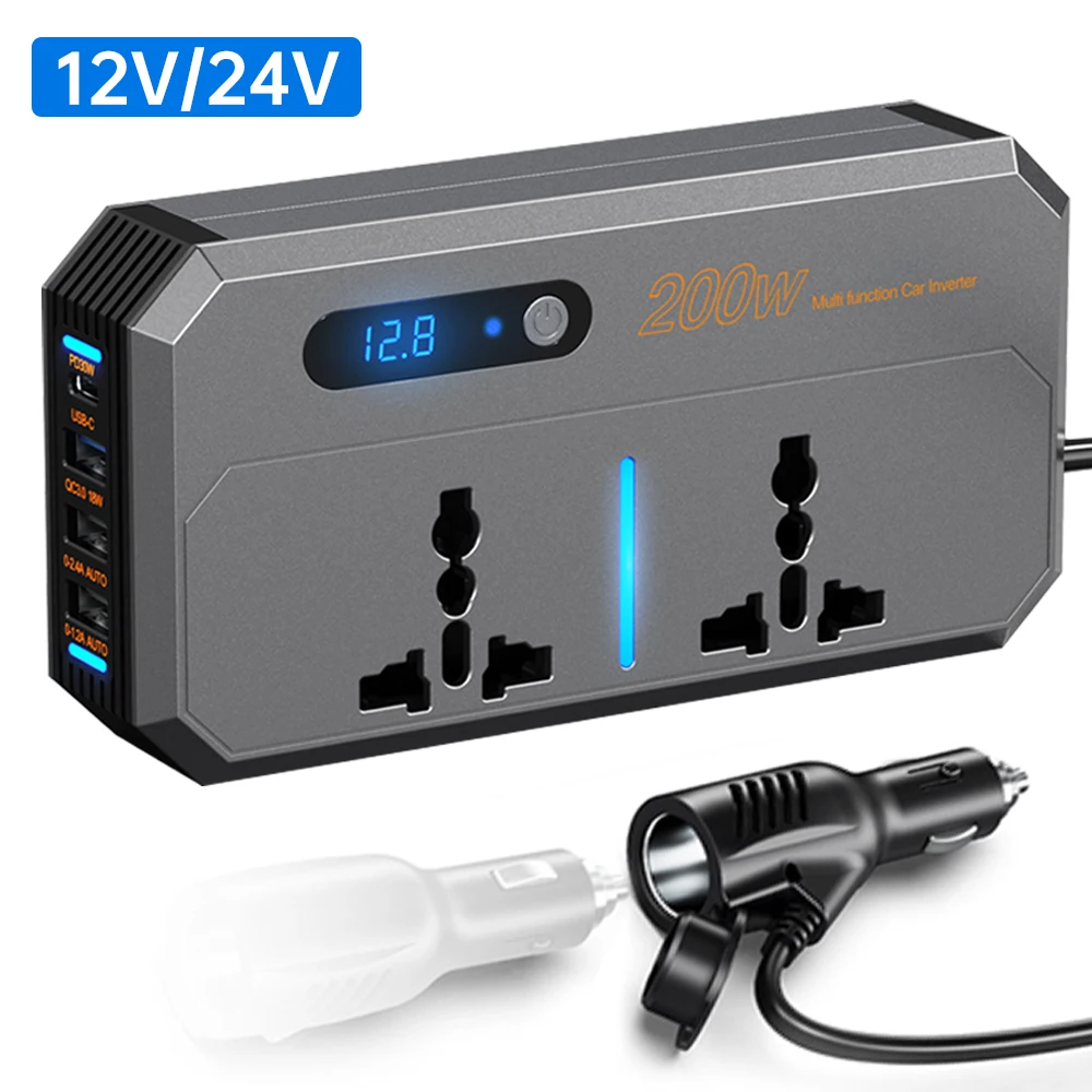 

Car Inverter 200W DC 12V to AC 220V 110V Transformer Convert Converter Auto Power Adapter USB Type C US EU Plug