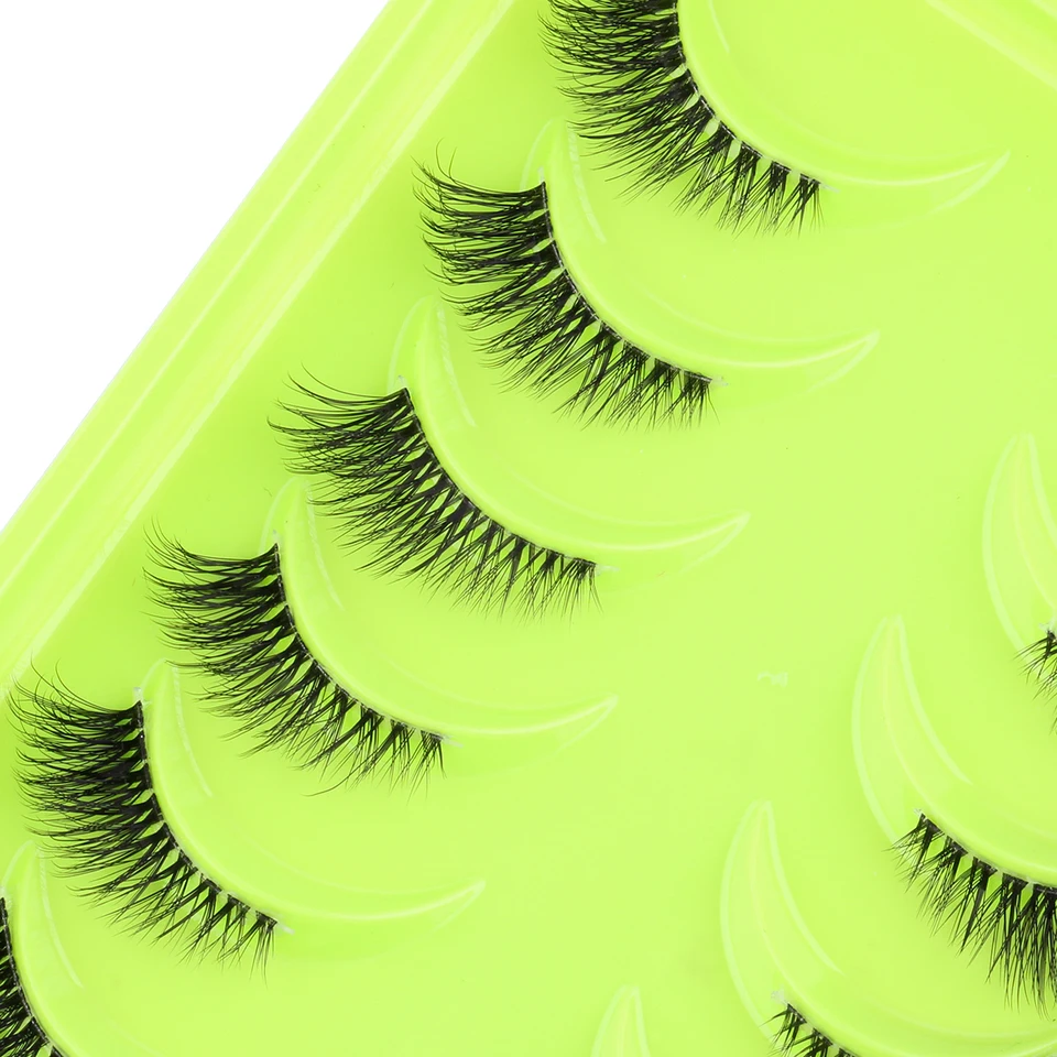 Nuevas medias pestañas 3/10 pares medias pestañas naturales 3D ojo de gato tallo transparente extensión de pestañas postizas maquillaje 3
