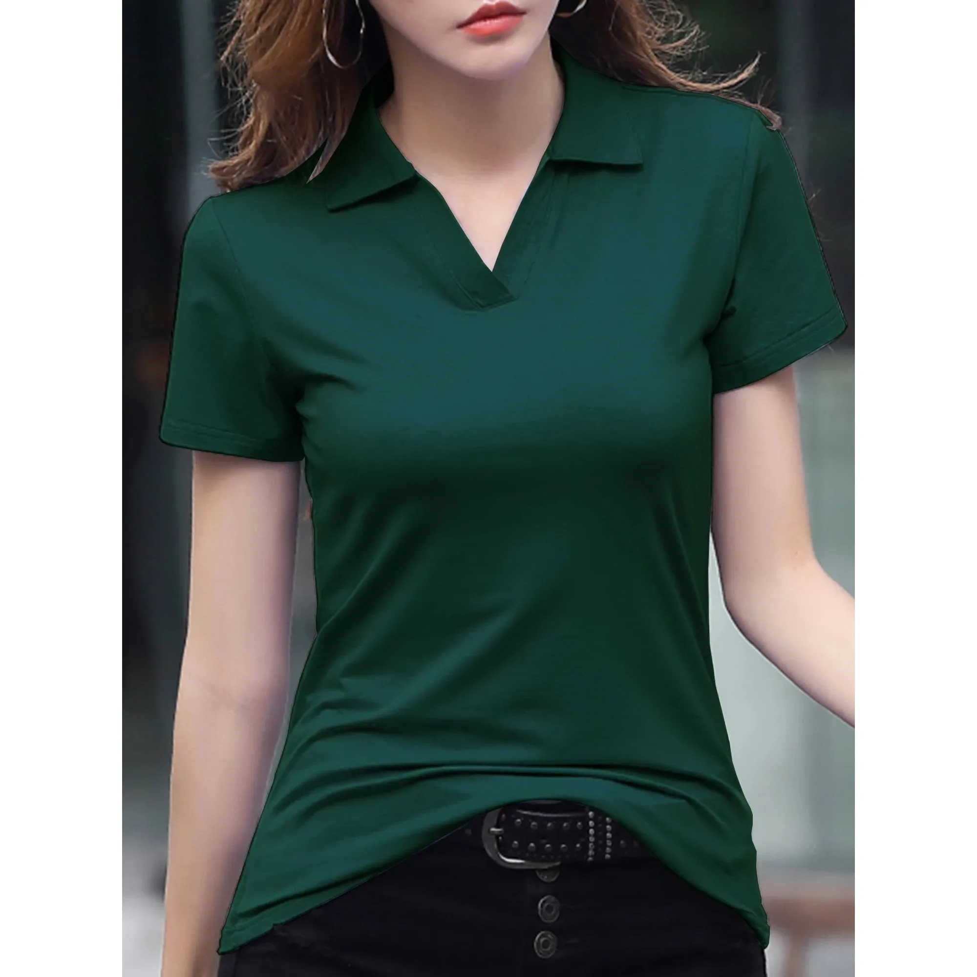 Women's Basic Color Short-Sleeved  Shirts Summer Cool Sensation City Walk Clean Fit Style Three Acetate Fiber