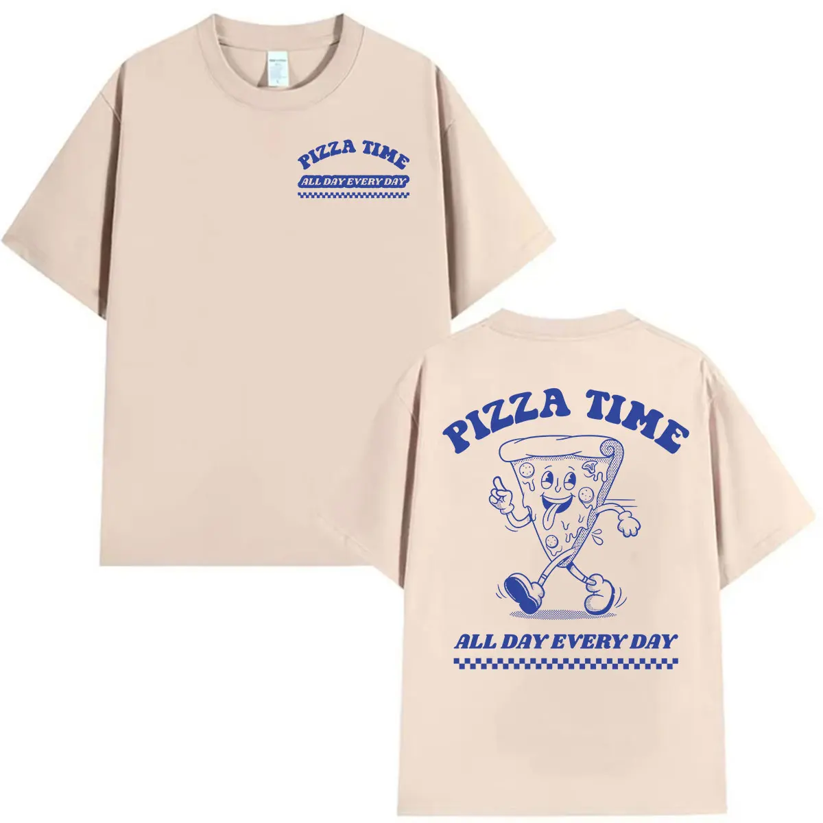 Funny Pizza Time All Day Every Day Cartoon Retro T Shirts Men Women Cute Aesthetic Fashion T-shirt Casual Oversized Cotton Tees