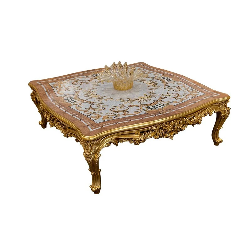 Mahogany carved coffee table French shell inlaid square tea table villa living room tea table furniture