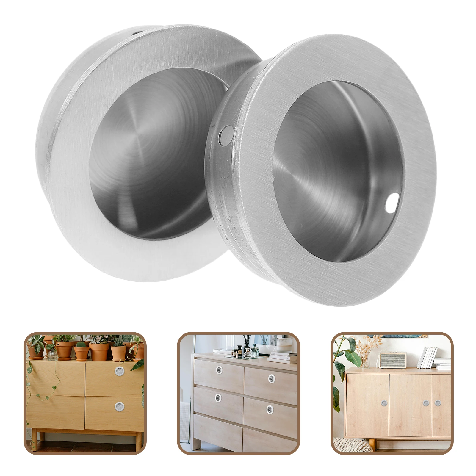 

2 Pcs Furniture Inline Round Buckle Hand Office Drawer Closet 304 Stainless Steel Black Handles Pull