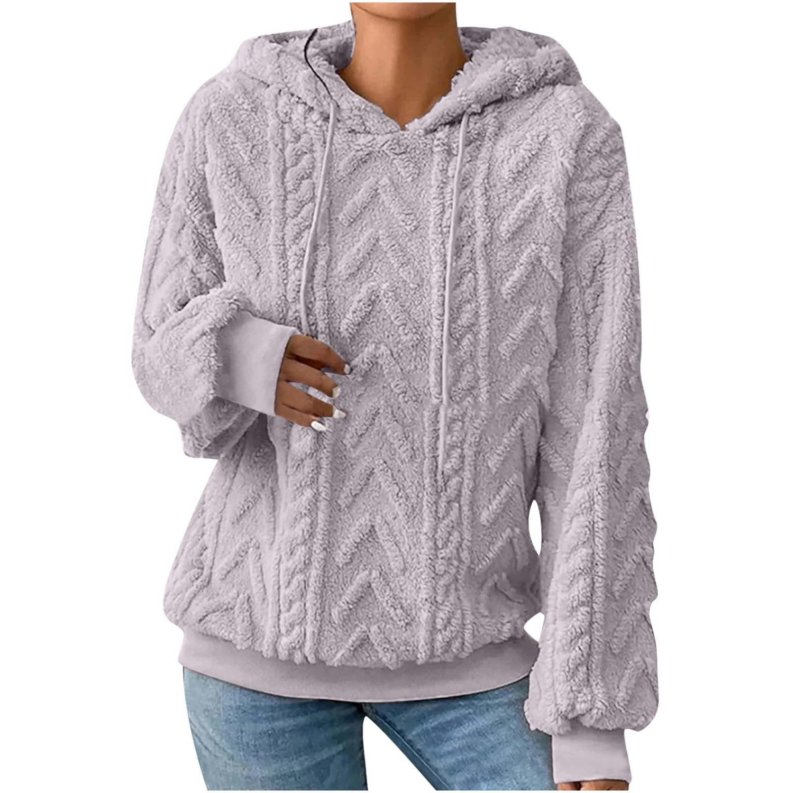 Women Patchwork Fleece Sweatshirts Autumn Tie Collar Lace Up Long Lantern Sleeve Flurry Soft Pullover Hooded Coats FYY-1024