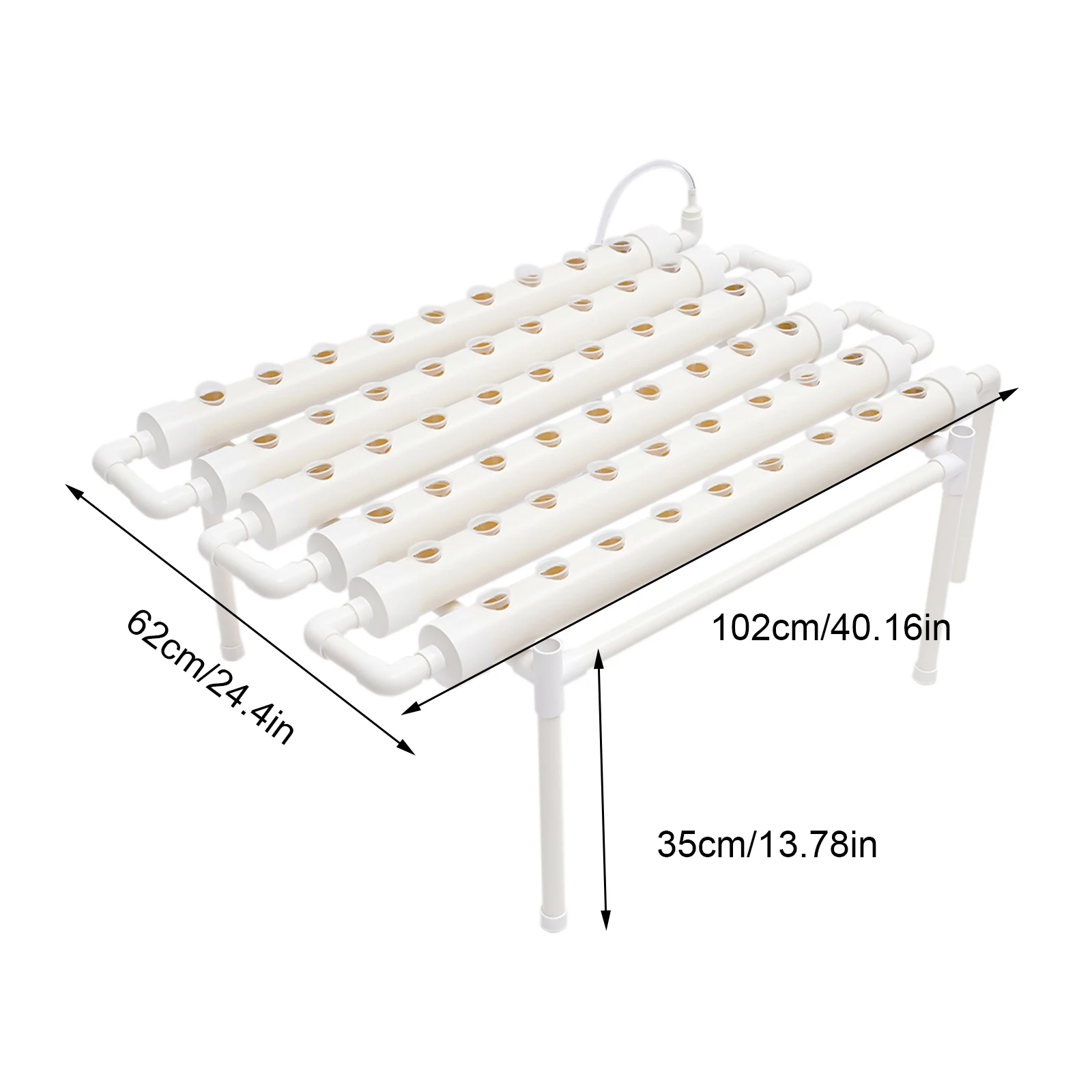 LOYALHEARTDY Hydroponic System 54 Holes 6 Pipes Single Layer PVC-U Water Culture with Water Pump Earthless Plant Growing System