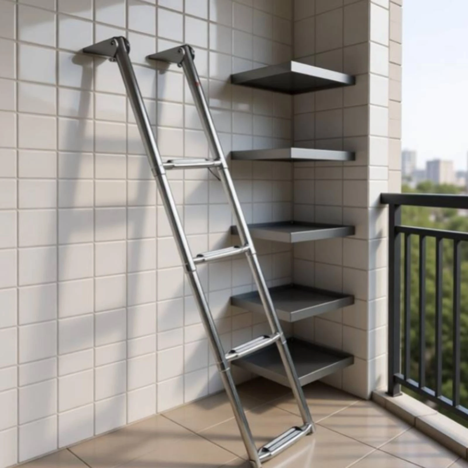 Boat Ladder with Hooks Foldable Marine Ladder with Hooks Compact Corrosion-Resistant for Yacht Owners, Boats, Yachts