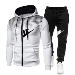 2024 New Men's Autumn Winter Sets Zipper Hoodie+Pants Pieces Casual Tracksuit Male Sportswear warm Clothing Sweat Suit