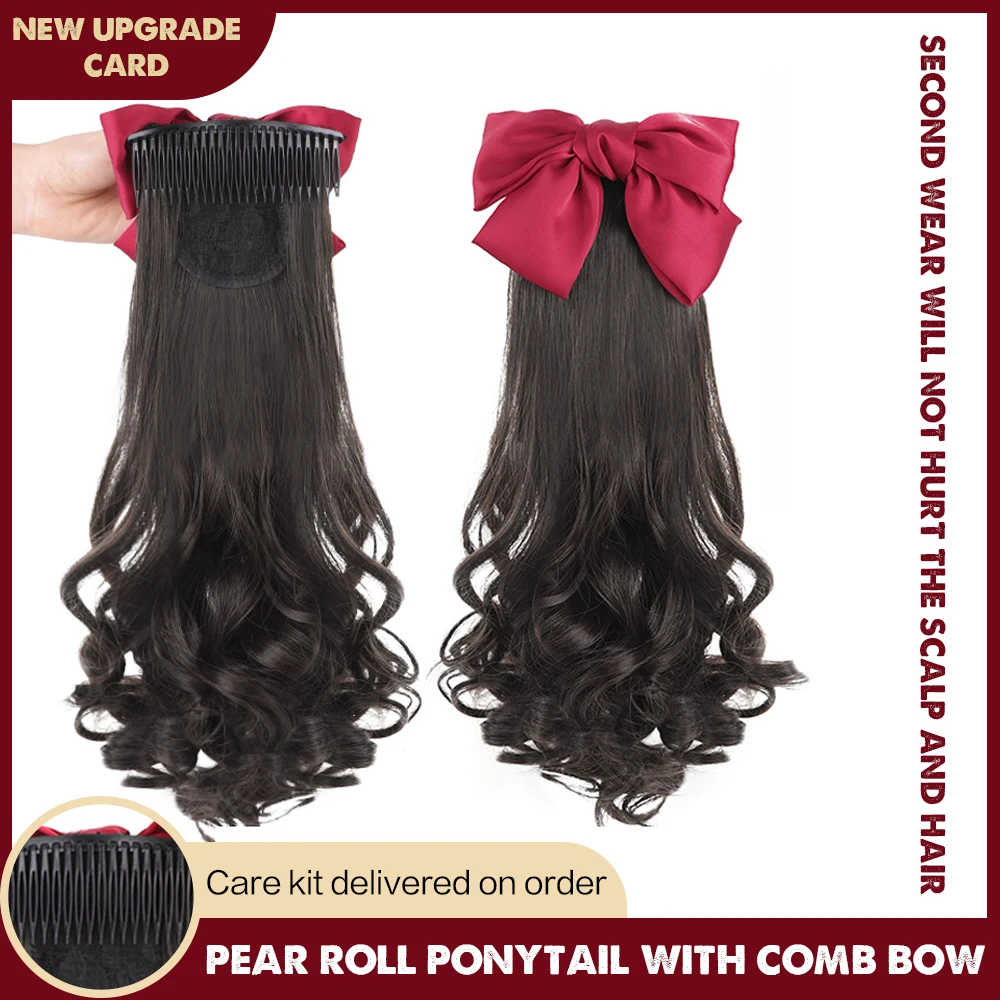 

Synthetic Straight Long Wig Hair Ponytail Grab clip Bow Pony Tail For Woman Fake Hairpiece For Black Women