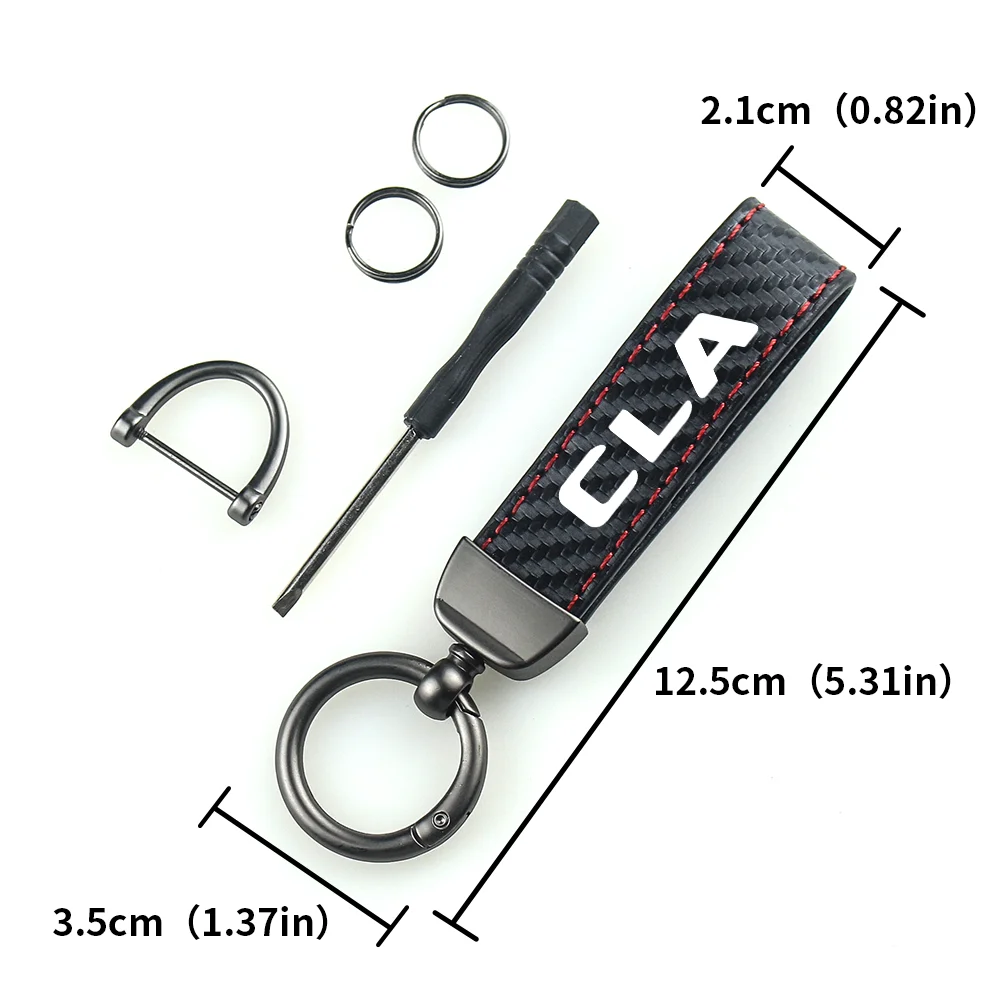 Gantungan kunci mobil kulit serat karbon, gantungan kunci liontin gantungan kunci gesper sepatu kuda untuk Mercedes Benz CLA CLA35 CLS E63 Accessories