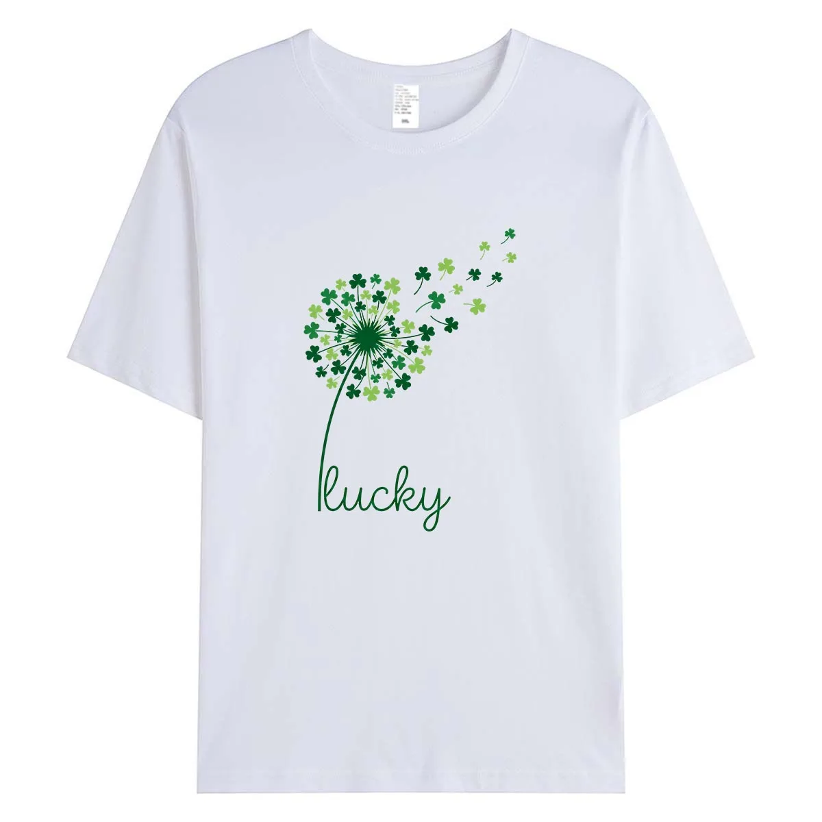 Lucky Dandelion Green Shamrocks Women T-Shirt St Patricks Day Good Luck Graphic Tee Irish Summer Cotton Tops Casual