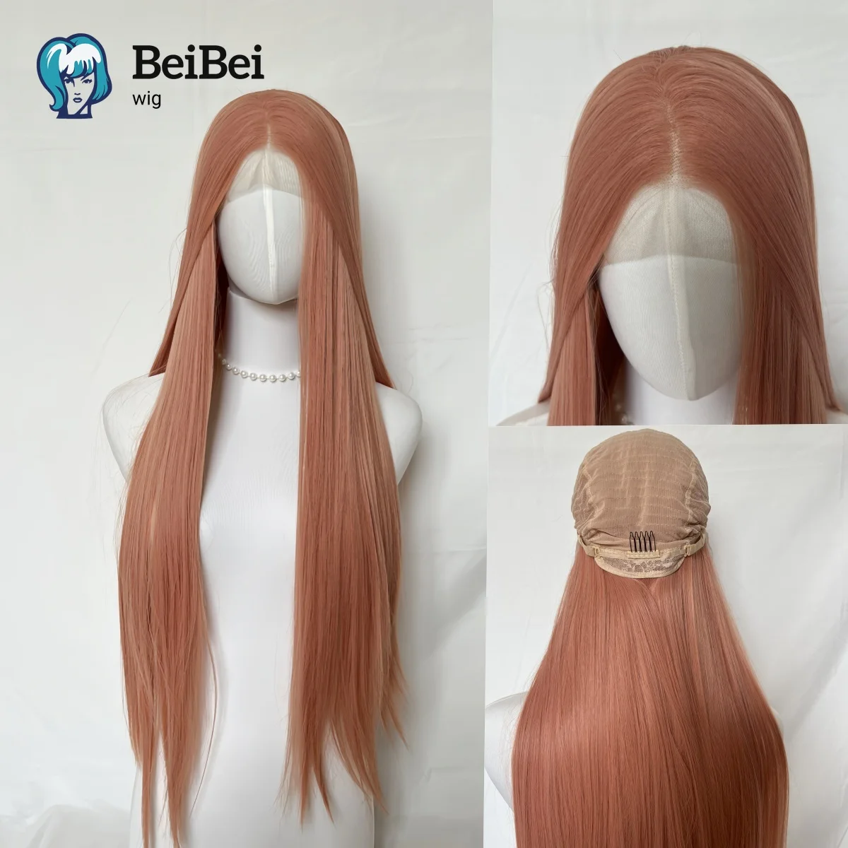 

BeiBei 26 Inch Long Straight 13x4 Synthetic Front Wigs for Women Ash Pink with Heat Resistant Hair for Women Daily Wear Cosplay