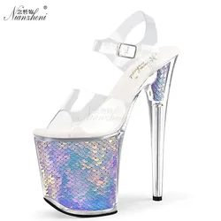 Sandalias de tacón alto fino de cristal para mujer, zapatos de plataforma gruesa con punta abierta de 8 pulgadas, ideal para baile en club nocturno, 20CM