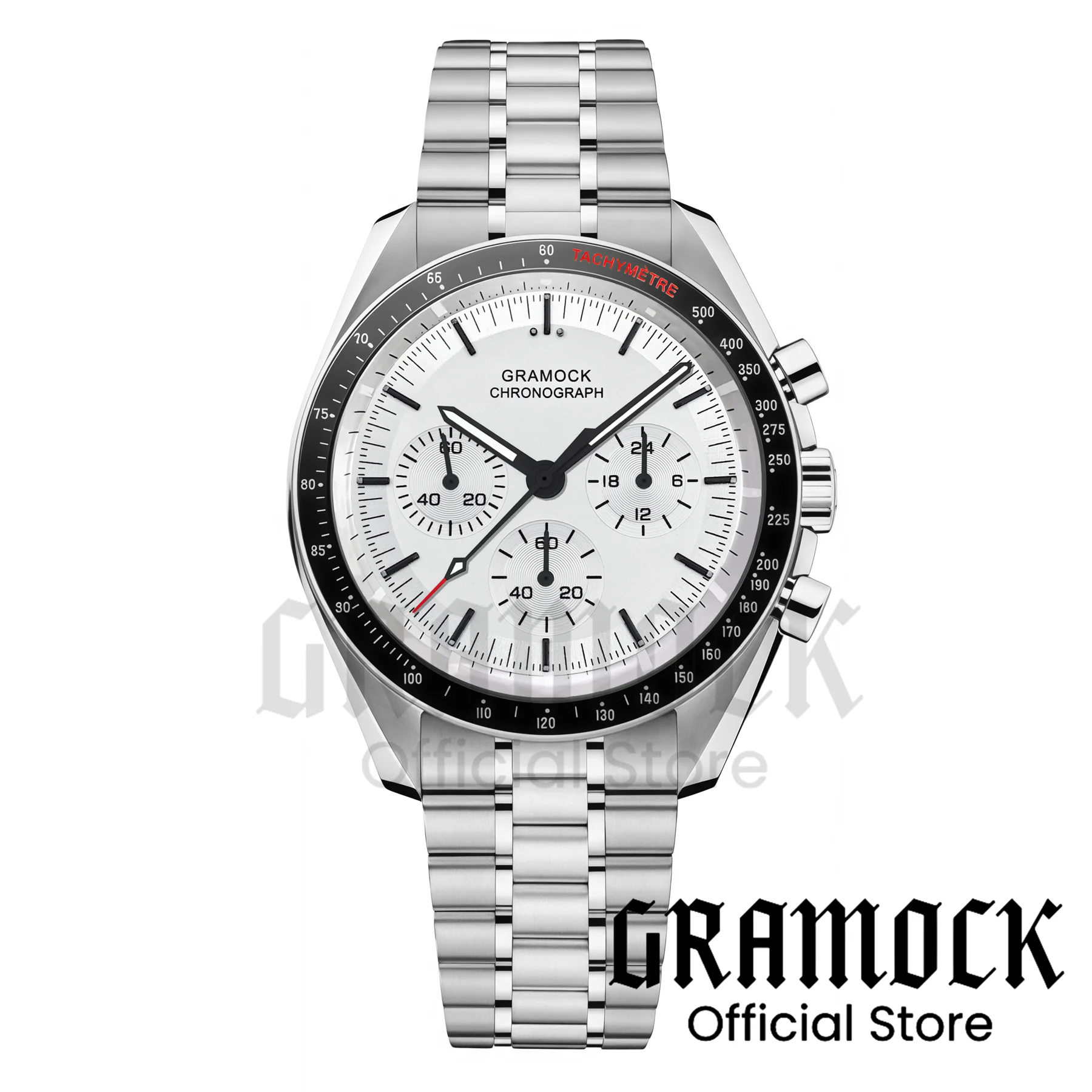 Gramock 2026 New Men's Stainless Steel VK63 Watches Quartz Moon Watch Sport Speed Chronograph Domed Mineral Glass 50M Waterproof