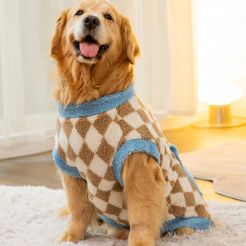 Pet Dog Clothes for Large Dogs Winter Plush Dog Hoodies Cute Plaid Big Dog Coat Fashion Soft Cat Pullovers Pet Hoodies Dog Coat