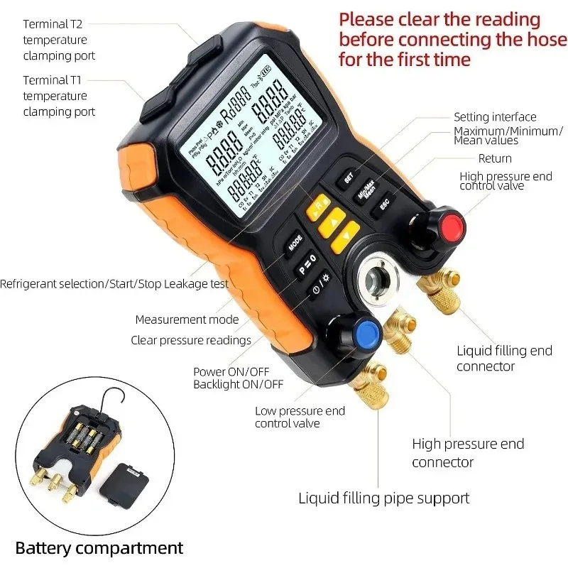 

[2026]HTI New HT-750 Digital Pressure Gauge Refrigeration Vacuum Manifold Tester Refrigerant Meter