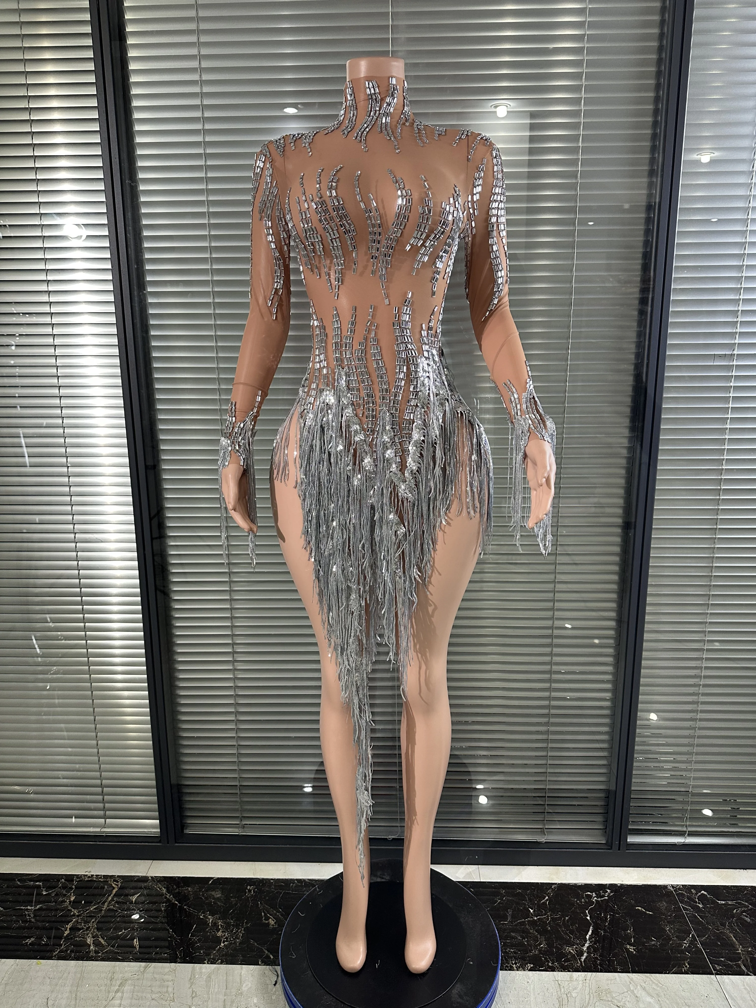 

Роскошный облегающий комбинезон для танцев и ночного клуба, сценический наряд певицы, блестящее боди со стразами, одежда на день рождения