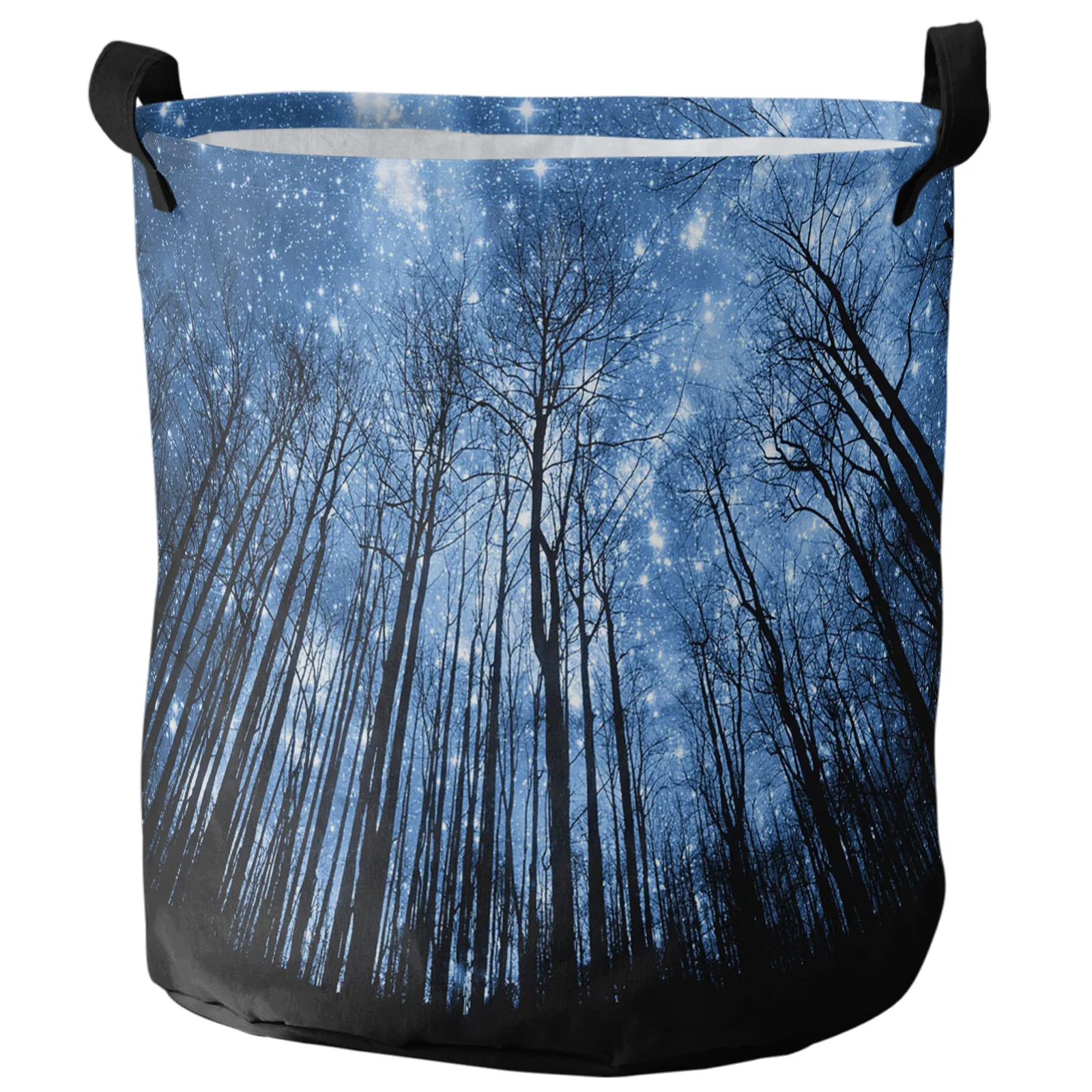 Forest Sky Stars Moon Dirty Laundry Basket Foldable Round Waterproof Home Organizer Basket Clothing Children Toy Storage Basket