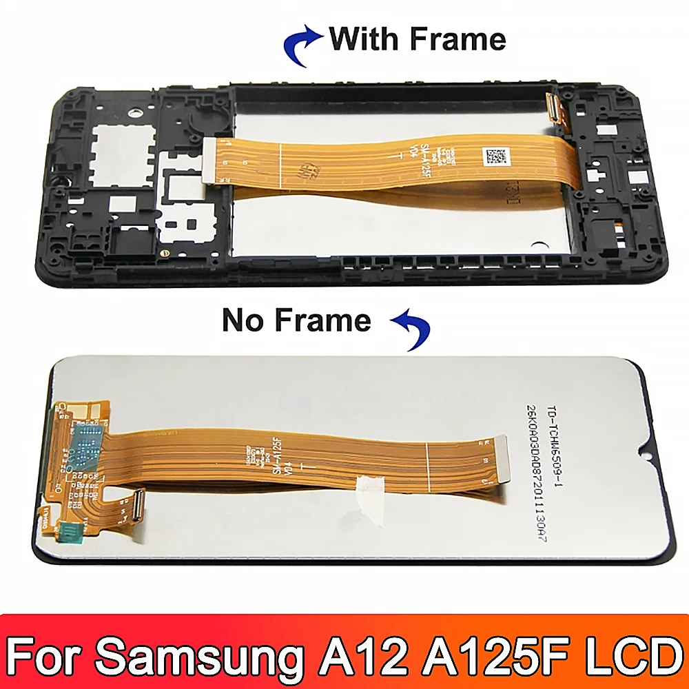 6.5\'\' A12 Display Screen with Frame for Samsung Galaxy A12 A125 A125F A125M Lcd Display + Touch Screen Digitizer Replacement