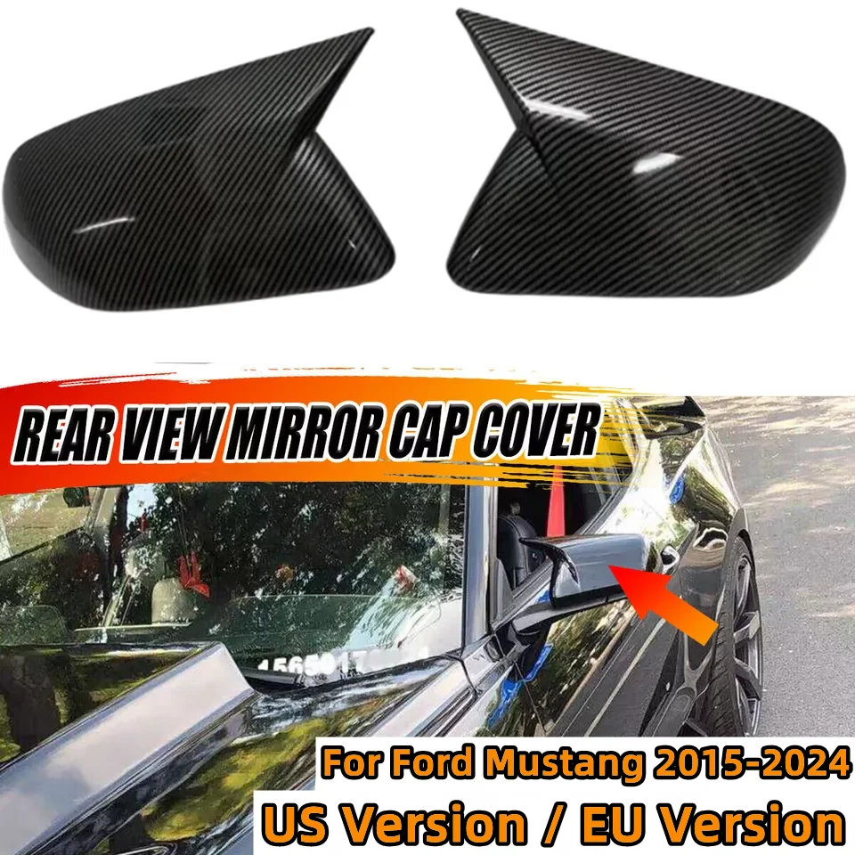 Europe & America Version For Ford Mustang 2015-2024 Mirror Caps Pair Car Side Wing Rearview Mirror Cover Ox Horn Rearview