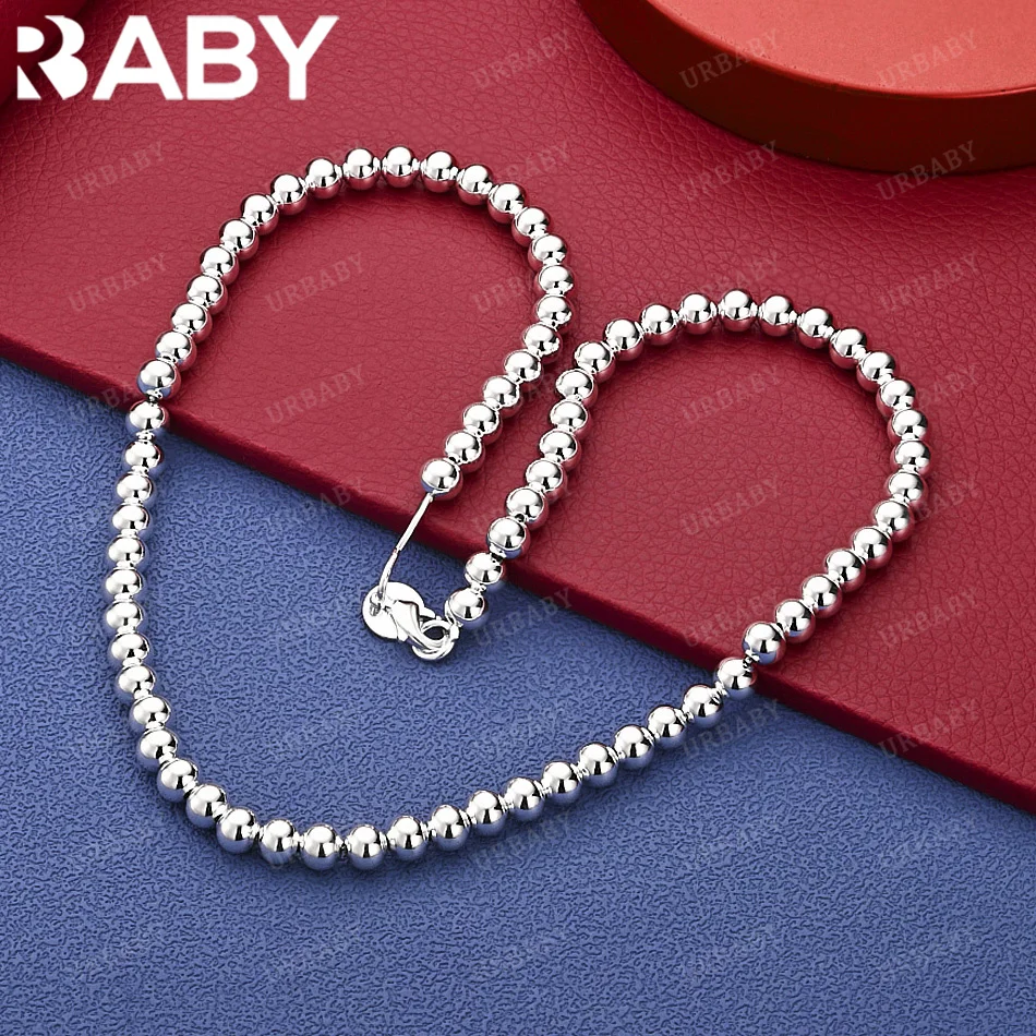 

URBABY 925 Sterling Silver 6mm Bead Chain Necklace Charm Trend Birthday Gifts Fashion Party And Daily Wear