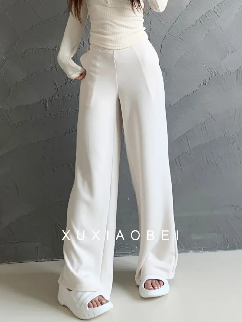 Leg Thin Wide Pants Women Grey Casual Pants New Korean Lazy Style Loose Look Thin Straight Leg Pants Fashion Sweet Women 0I0P