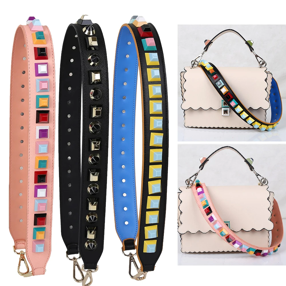 

90cm Genuine Leather Shoulder Bag Strap With Rivet Customize Female Bag Handles Strap Removable DIY Handbag Accessories