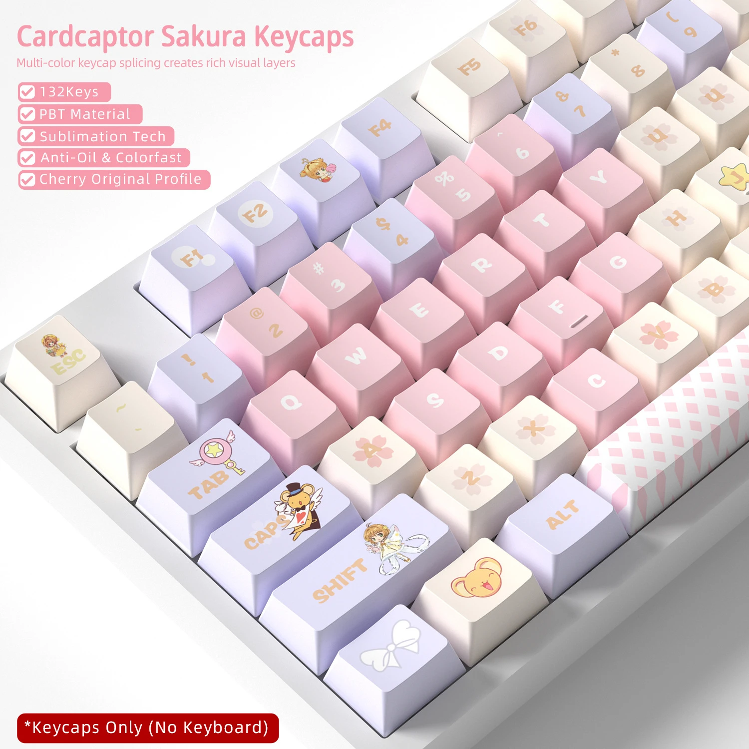 Cardcaptor Sakura Keycaps 132 Keys PBT Material Keycaps Cherry Profile DYE-SUB For MX Switch Mechanical Keyboard ISO ANSI Layout