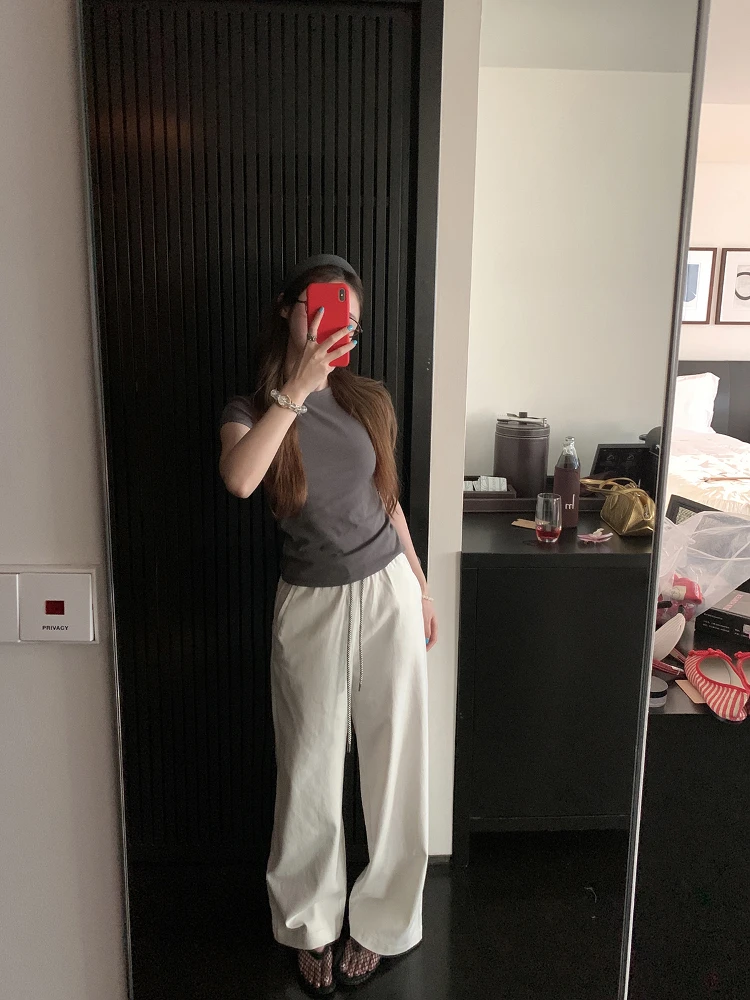 

Летние новые повседневные брюки-палаццо Anneop из смесового хлопка с текстурой, универсальные, стройнящие, из волокна Lenzing