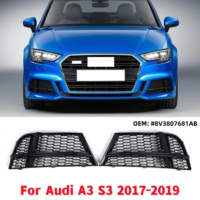 

1Pair Car Honeycomb Fog Light Bezel Grill Honeycomb Lower Mesh Grille with Hole For Audi A3 S3 2017-2019