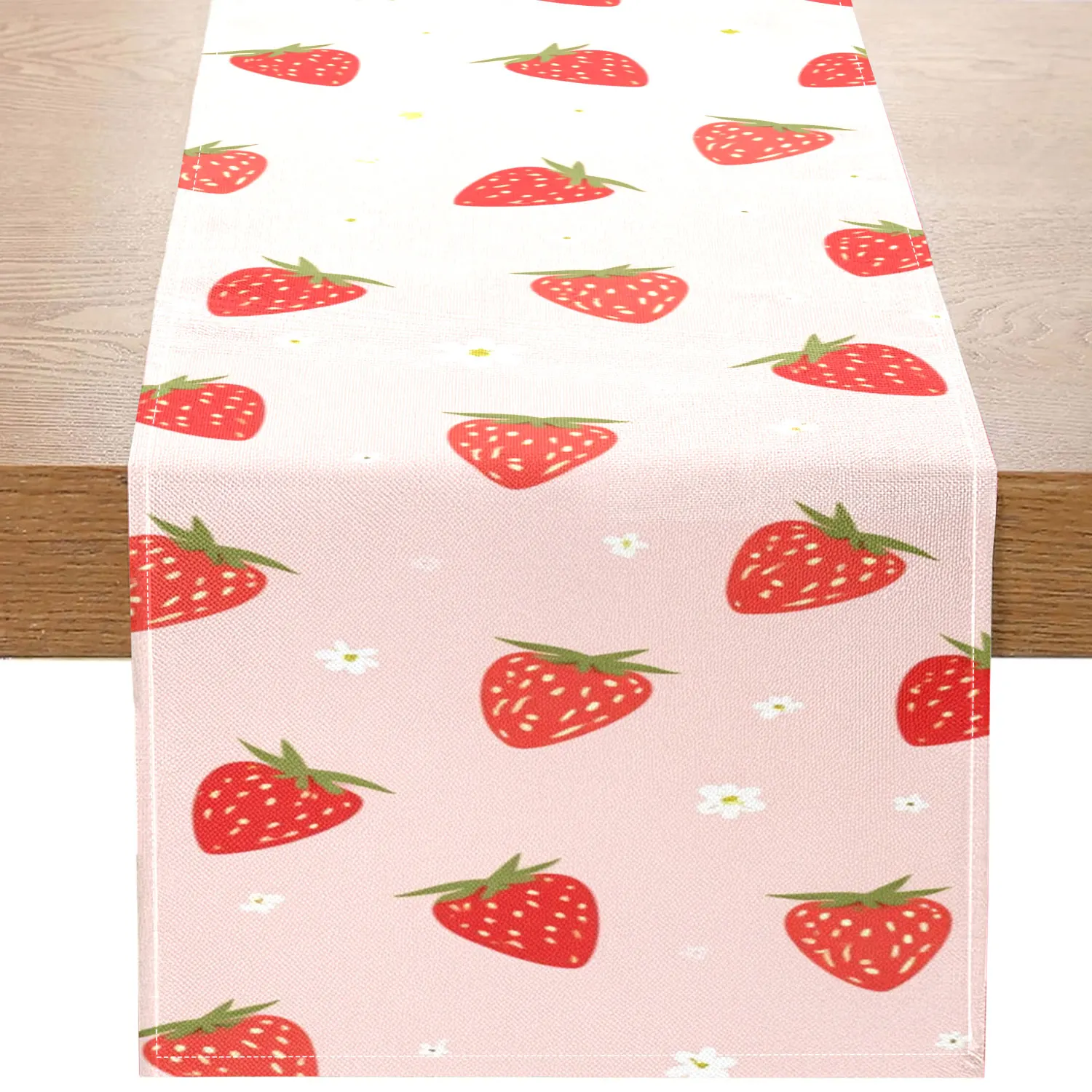 1 Piece of Strawberry-Themed Table Runner, Decorated with Strawberries and Small White Flowers, Suitable for Sweet Style Decoration, Girly Space
