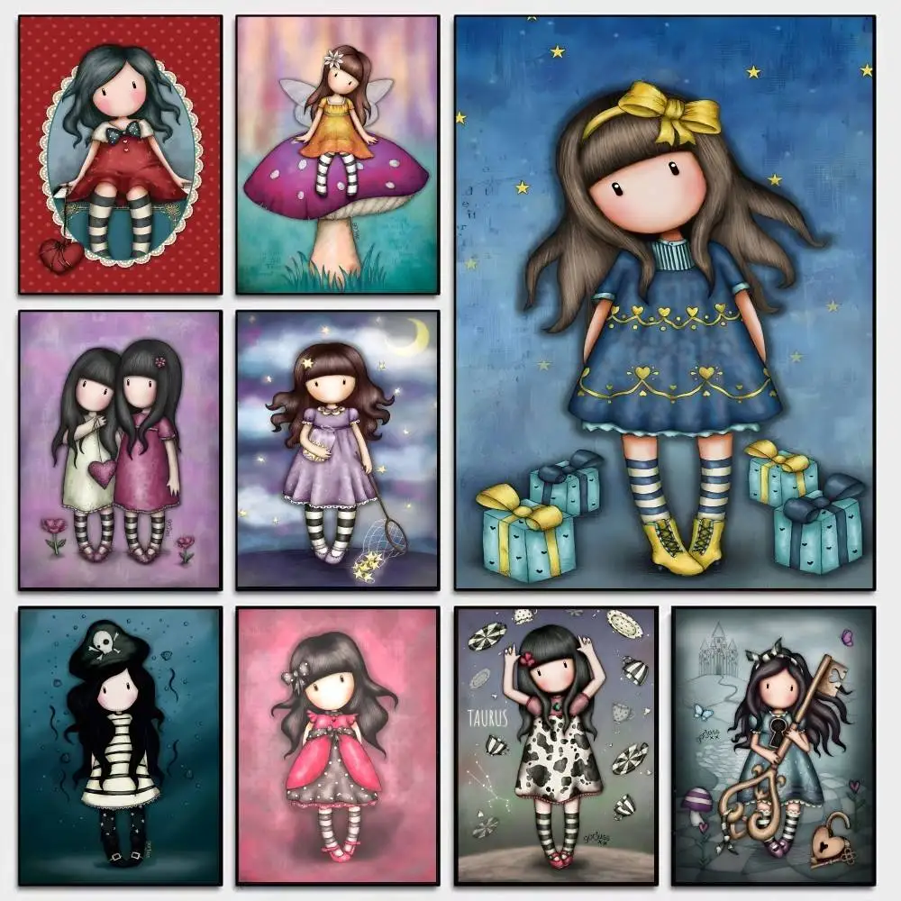 S-Santoro G-Gorjuss Cute Cartoon Self-adhesive Art Poster Whitepaper Prints Posters Artwork Home Decor