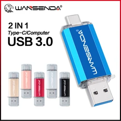 Wansenda USB 3.0 & Type-C Dual Pen Drive 16GB 32GB 64GB 128GB 256GB 512GB 2 in 1 USB Flash Drive for Type-C Android/PC/Mac
