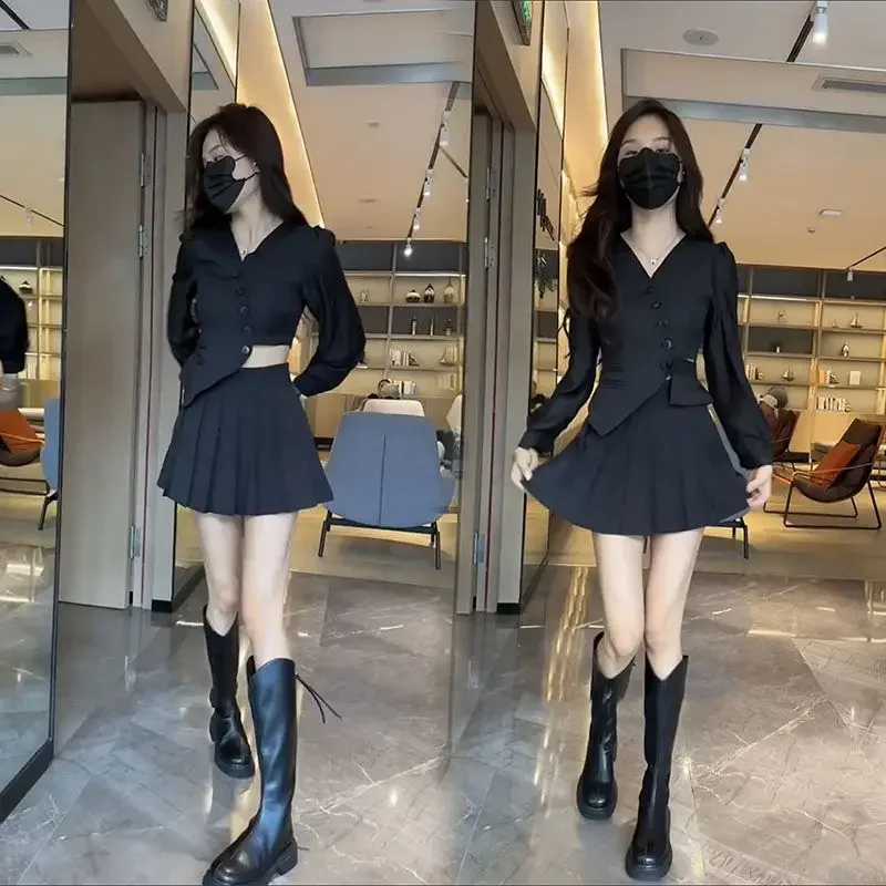 Skirt 2 Pieces Sets for Women Pleated Woman Outfit Long Sleeve Sexy Office Formal Event Summer Fashion 2024 Vacation Korea Full