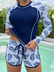 2026 Long Sleeve Rashguard Swimsuit Women Tropical Printed Swimwear Two Pieces Diving Clothes Bathing Suit Surfing Beachwear