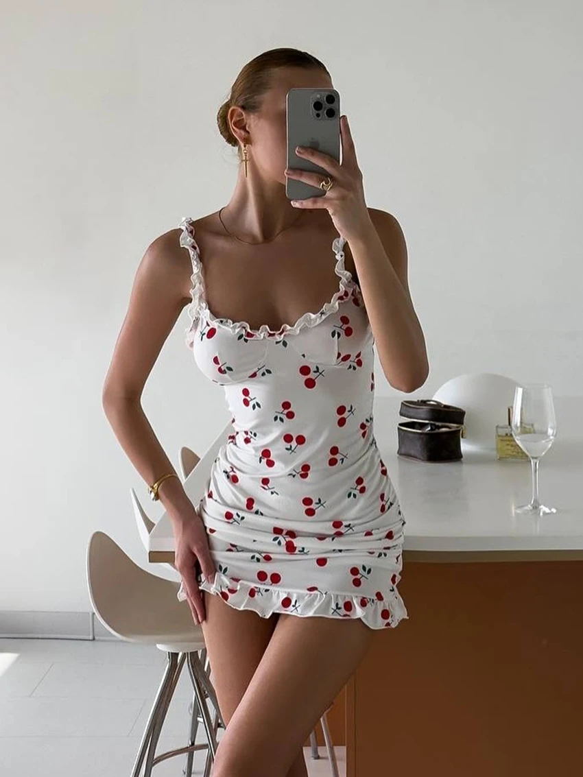 

Женская пижама Marthaqiqi с принтом, сексуальная ночная рубашка на бретельках, безрукавная ночнушка, мини-платье, повседневная женская ночная сорочка