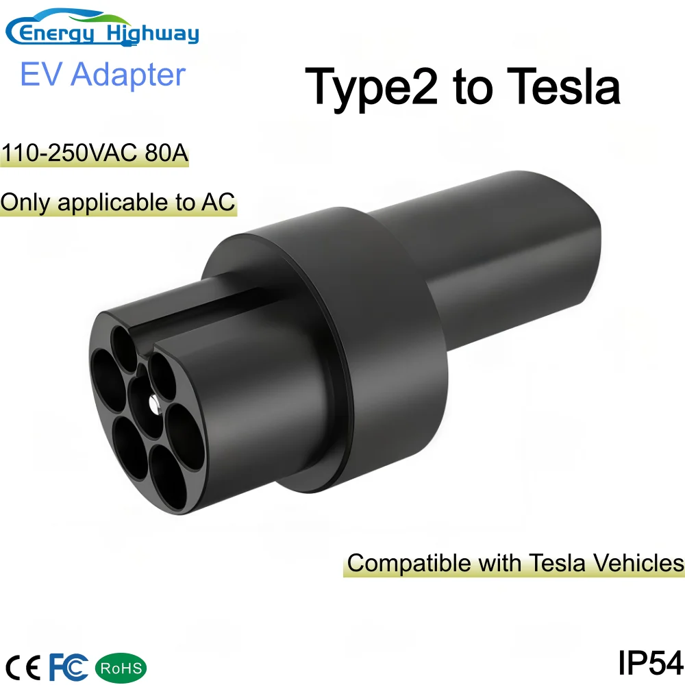 

Energy Highway EV Charger Adaptor Type 2 To Tesla(NACS) 80A AC 20KW Charging For Tesla Eletric Vehicle Model Y/S/3 Fast Charging