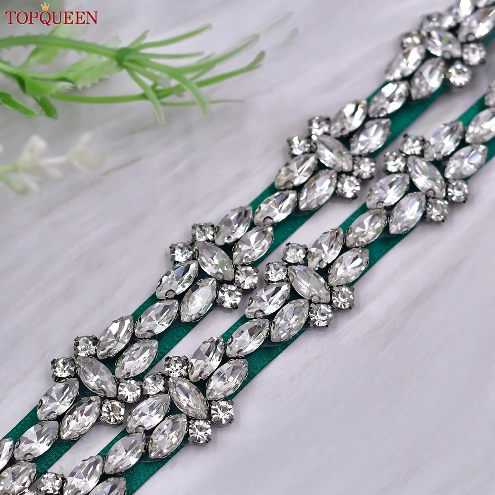 TOPQUEEN Silver Rhinestone Bridal Belt Handmade Jewelry Applique Wedding Accessory Diamond Women's Sash Bridesmaid Belt S333