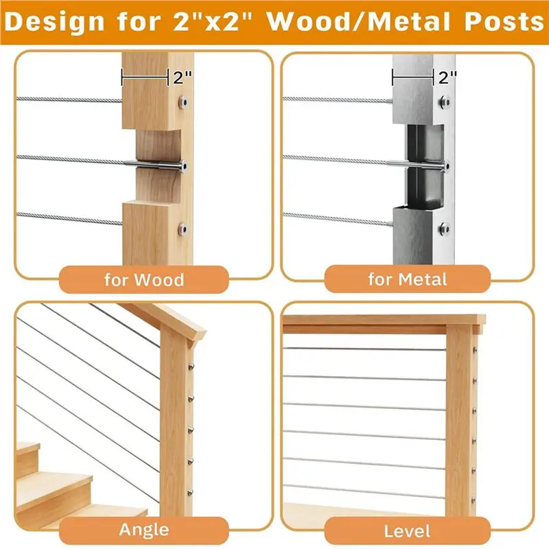 Invisible Cable Railing Kit -40Pcs 1/8In T316 Stainless Steel Invisible Receiver Swage Stud End For 2In X 2In Metal Post-AT30