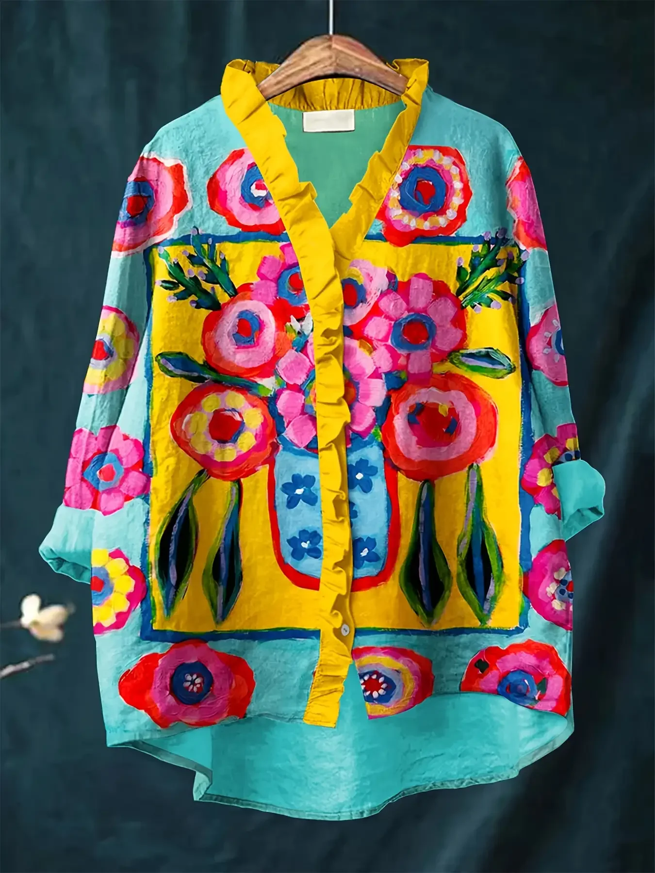 قميص كاجوال جديد، قميص نسائي من الدانتيل بأكمام طويلة، تصميم رائع بنقشة زهور كلاسيكية، ناعم ومزخرف لمسة