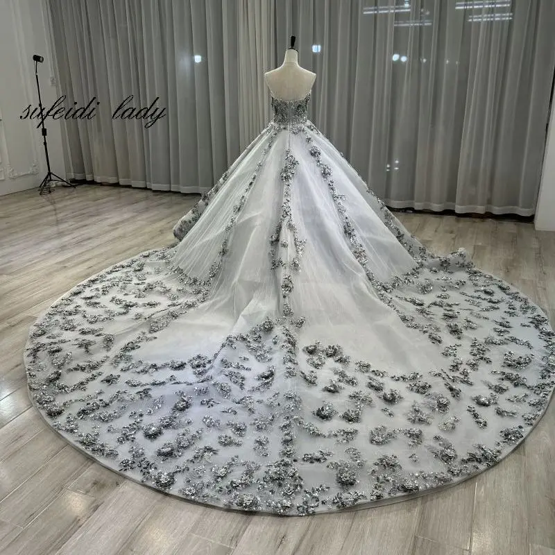 Robe de Mariée Grise en Dentelle, Tenue de Mariage Principale, Nouvelle Collection 2023