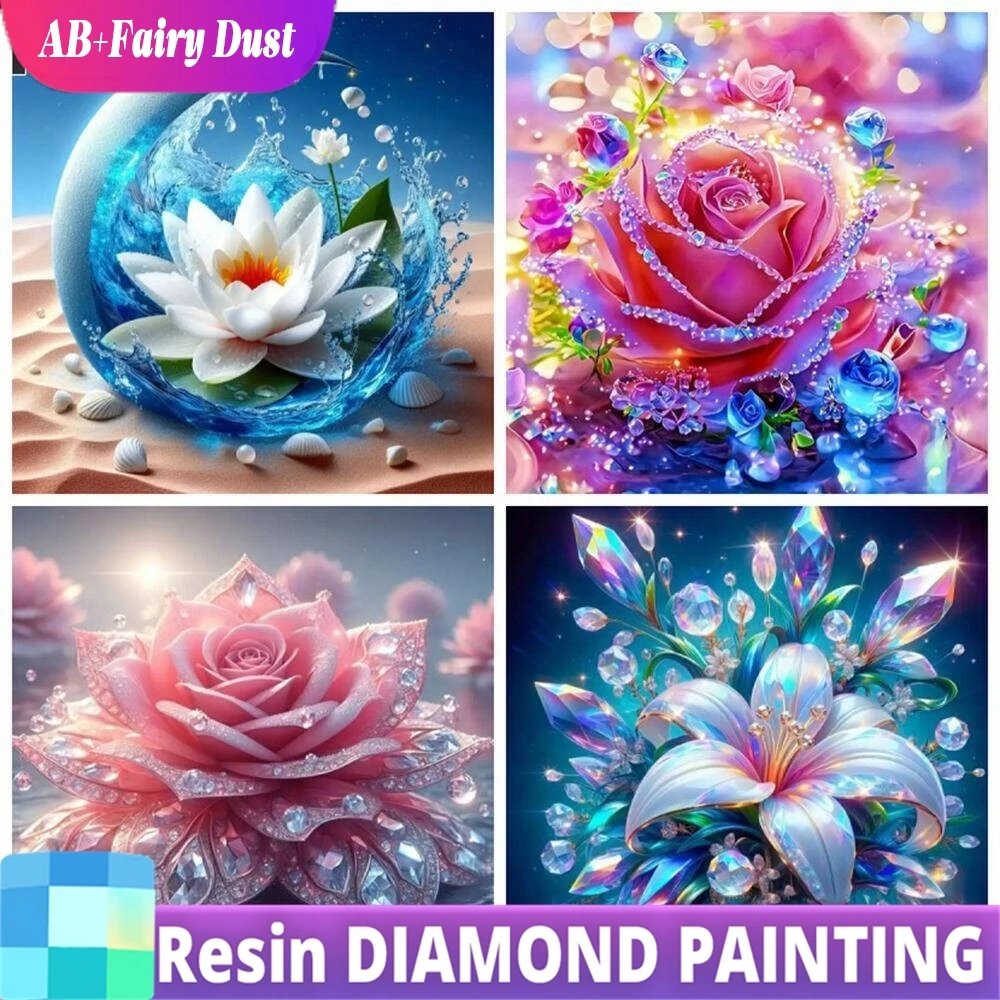 Resina fada poeira ab pintura diamante completo rosa floral 5d diy diamante bordado lírios kit completo decoração de casa presente artesanal
