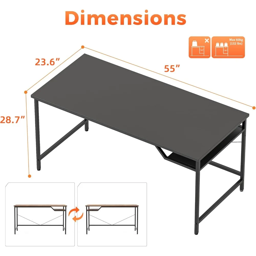 Escritorio para computadora de 55 x 24 pulgadas, escritorio para juegos para espacios pequeños, mesa moderna de estilo simple para oficina en casa, mesa de escritura para estudiantes de estudio