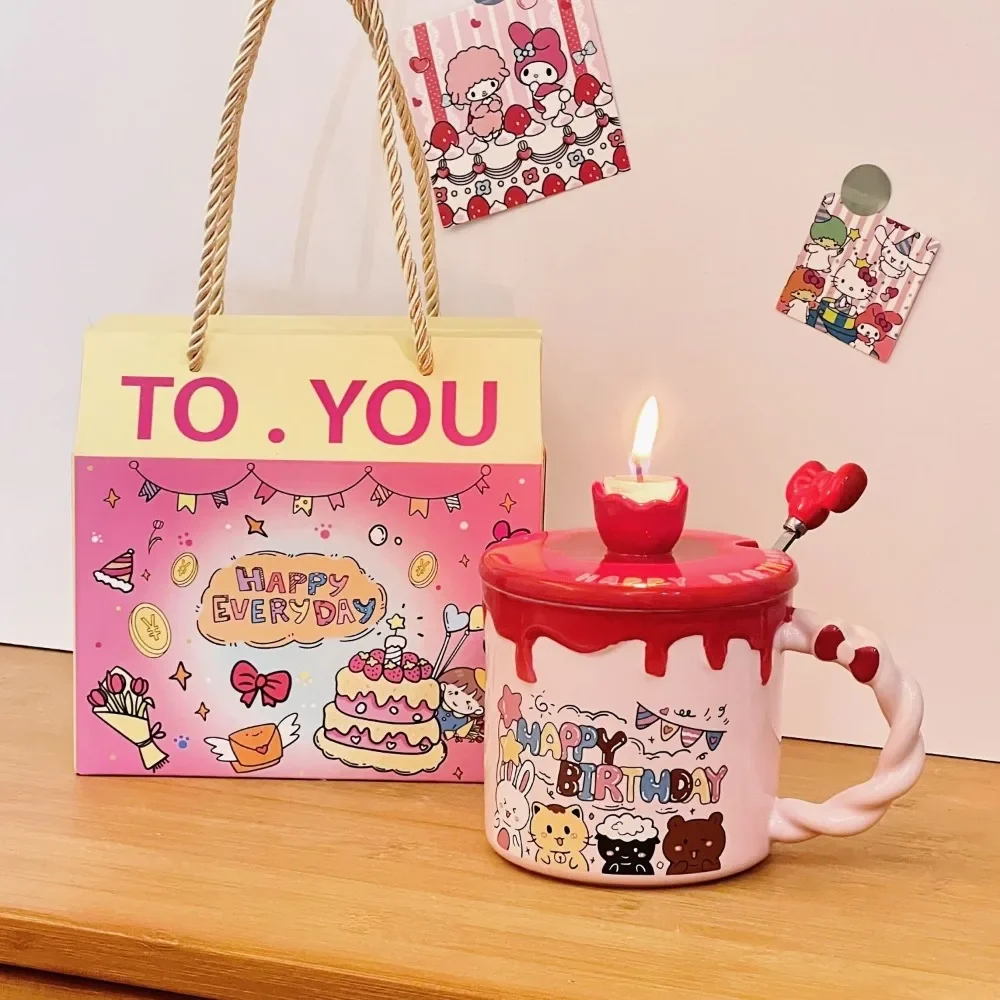 Birthday Candle Water Cup, Cake Gift Ceramic Cup, Birthday Gift Mugs Coffee Cups for Male Girlfriend Drinkware