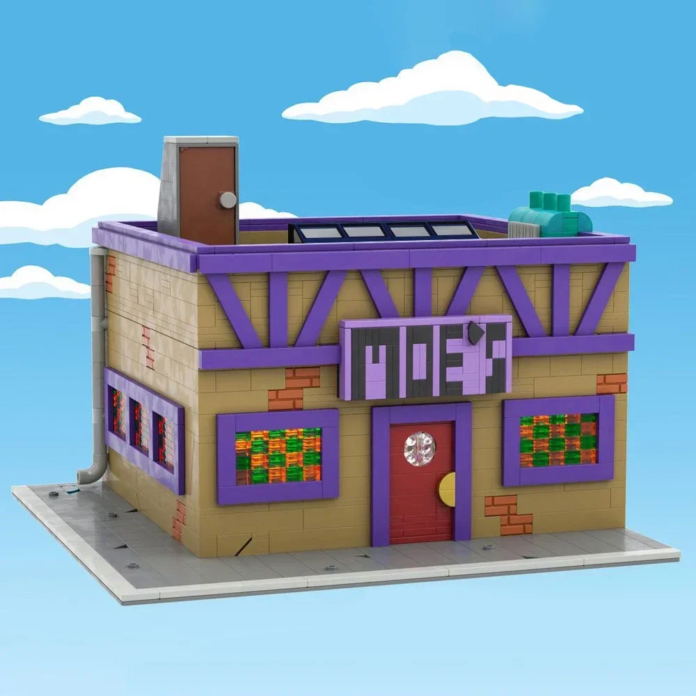 MOC Modular Moe's Tavern Building Kit from Movie Simpson,Medieval Street Architecture Model Toys Adults Gifts