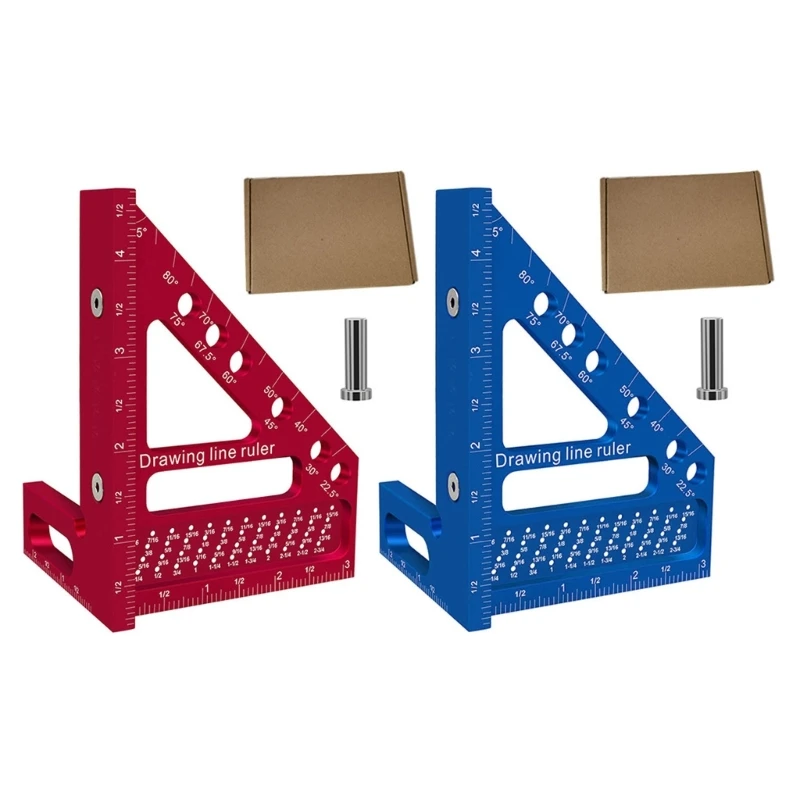 MultiAngles วัดเครื่องหมายไม้บรรทัดโลหะไม้โปรแทรกเตอร์สี่เหลี่ยม 45 ° 90 ° Miters สามเหลี่ยม KXRE