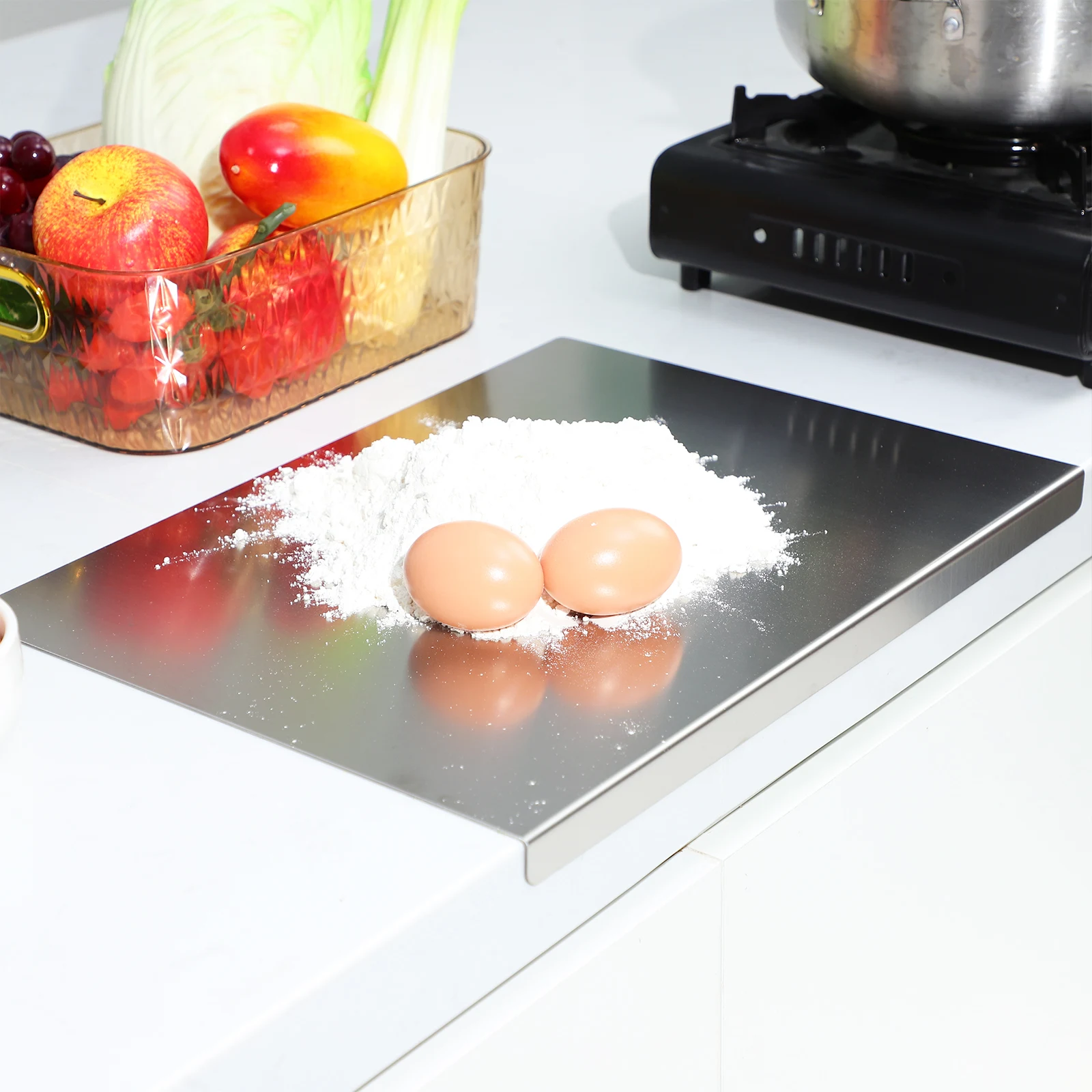 

1pc Sturdy Stainless Steel Knead Roll Pastry Bread Baking Kitchen Prep Cutting Board Thick Dough Making Multi-purpose