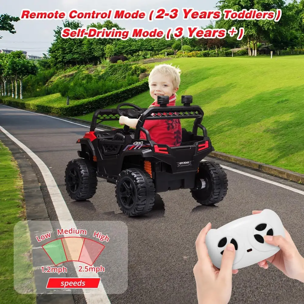 12V Kids Ride on Car with Parent Remote Control Electric Truck Toy w/Spring Suspension & LED Lights, 3 Speeds, MP3 Player